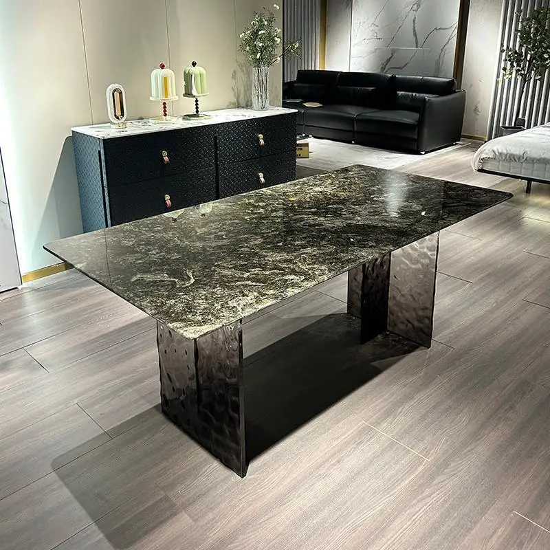 

pg46Luxury stone suspended long dining table Italian light luxury acrylic foot living room household dining table