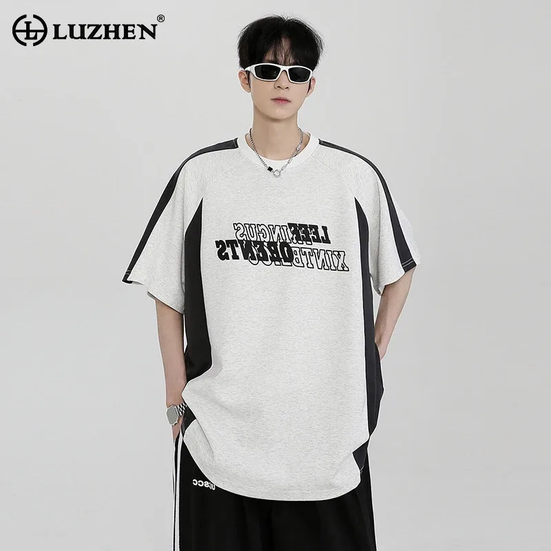 

LUZHEN Contrast 2025 Letter Summer Stripe New Printed Color Loose Casual T-shirts Men's Stylish Short Sleeve Male Tops JY2488