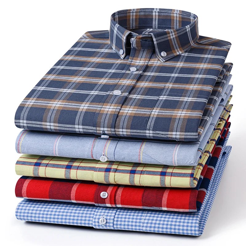 Men's 100% Cotton Regular-Fit Long-Sleeve Pocket Oxford  Button Down Casual Dress Checked Soild Plain Shirts and Blouses