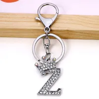 Fashion Crown A-Z Letters Pendant Keychains for Lovers Silver Color 26 Alphabet Keyring Unique Name Jewelry Women DIY Accessory