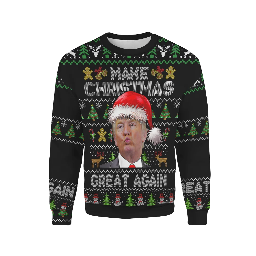 Merry Christmas Trump Head Funny Santa Claus Sweatshirts 3D Printed Fashion Casual O Neck Pullover Unisex Kids Long Sleeve Tops