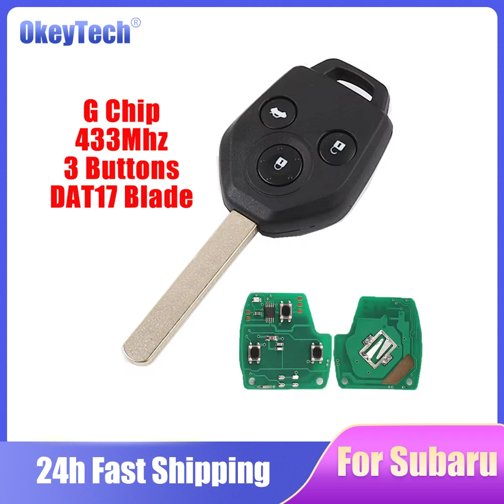 

OkeyTech Remote Key For Subaru Forester Outback Legacy 2008-2014 3 Buttons 433Mhz G Chip Transponder Car Key DAT17 Blade