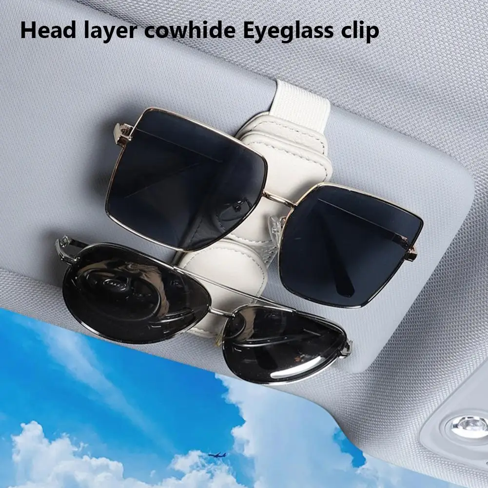 

2Pcs Sunglass Holder For Car Visor Magnetic Leather Glasses Hanger Clip Ticket Card Organizer Double Position Mount