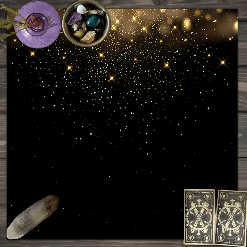 Black Gold Gradient Stardust Tarot Card Tablecloth Starry Sky Leave White Altar Cloth Divination Meditation Mat