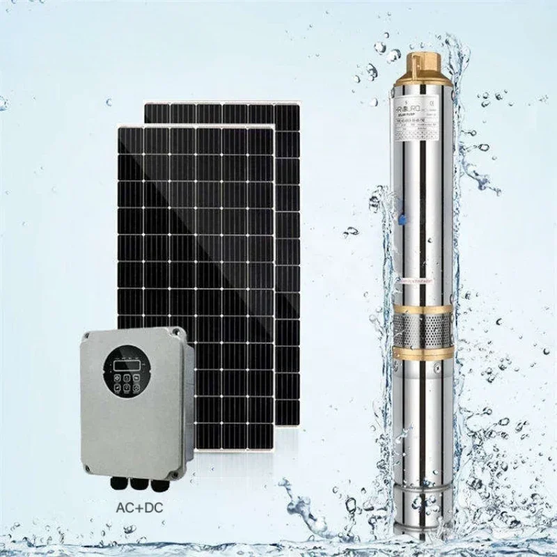 

185 head solar water pump AC + DC 7 cubic meters/h high flow submersible water pump agricultural irrigation deep well system