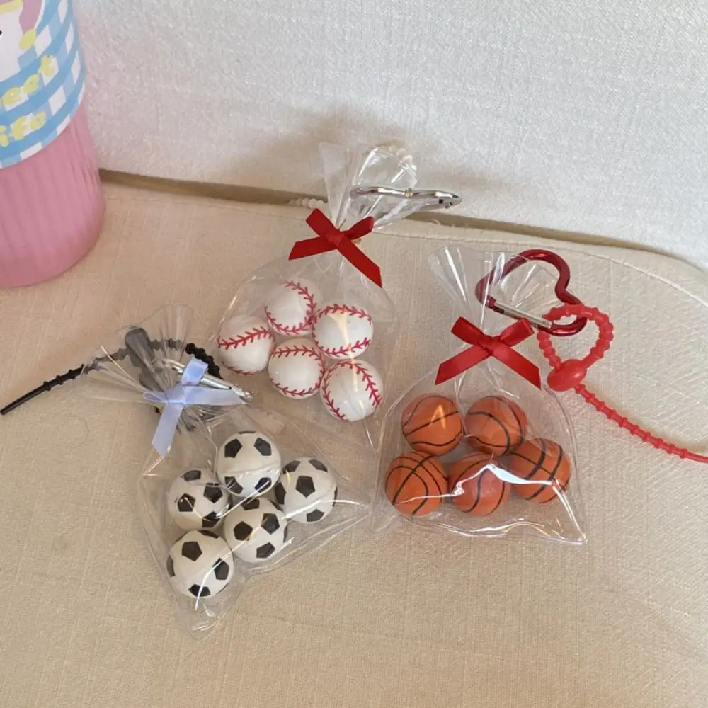 Creative Mini Football Keychain Transparent Bag Bowknot Basketball Pendant Cute Bag Hanging Car Keyring Backpack Decoration