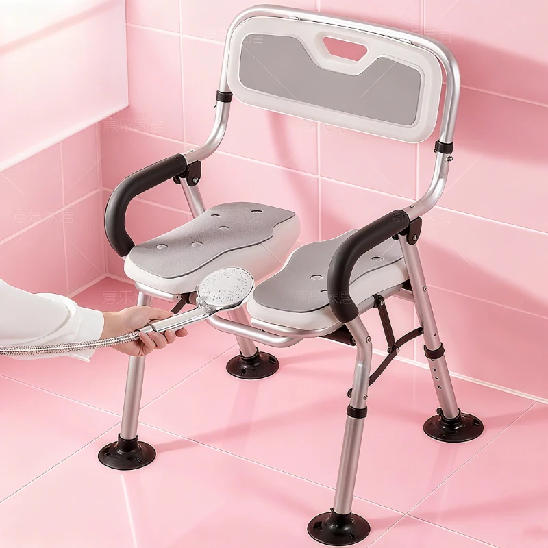 Back Wooden Shower Stool Unique Stainless Steel Portable Wooden Shower Stool Restroom Elderly Sgabello Da Doccia Home Furniture