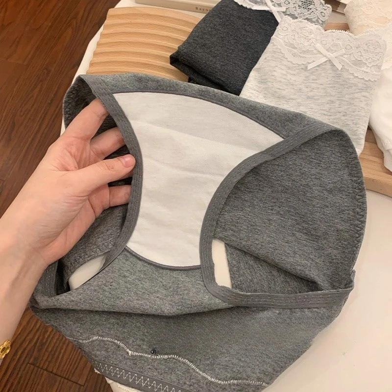 SP & CITY เกาหลีผ้าฝ้ายชุดชั้นในผู้หญิงต่ําเอวน่ารักโบว์กางเกงลูกไม้สาวหวาน Breathable กางเกงไม่มีรอยต่อ