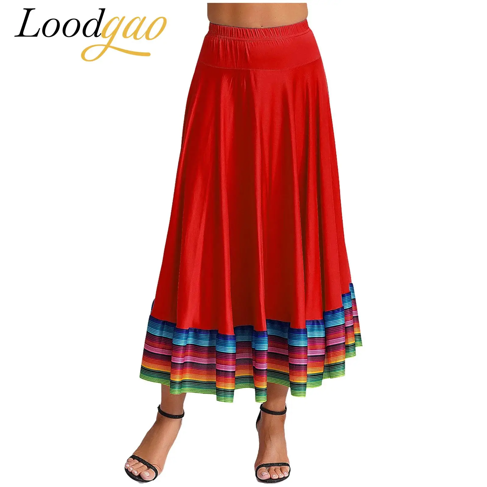 Women Spanish Mexico Dance Skirt Folklorico Flamenco Costumes Folk Waltz Bullfight Carnival Costume Ballet Tango Swing Skirt
