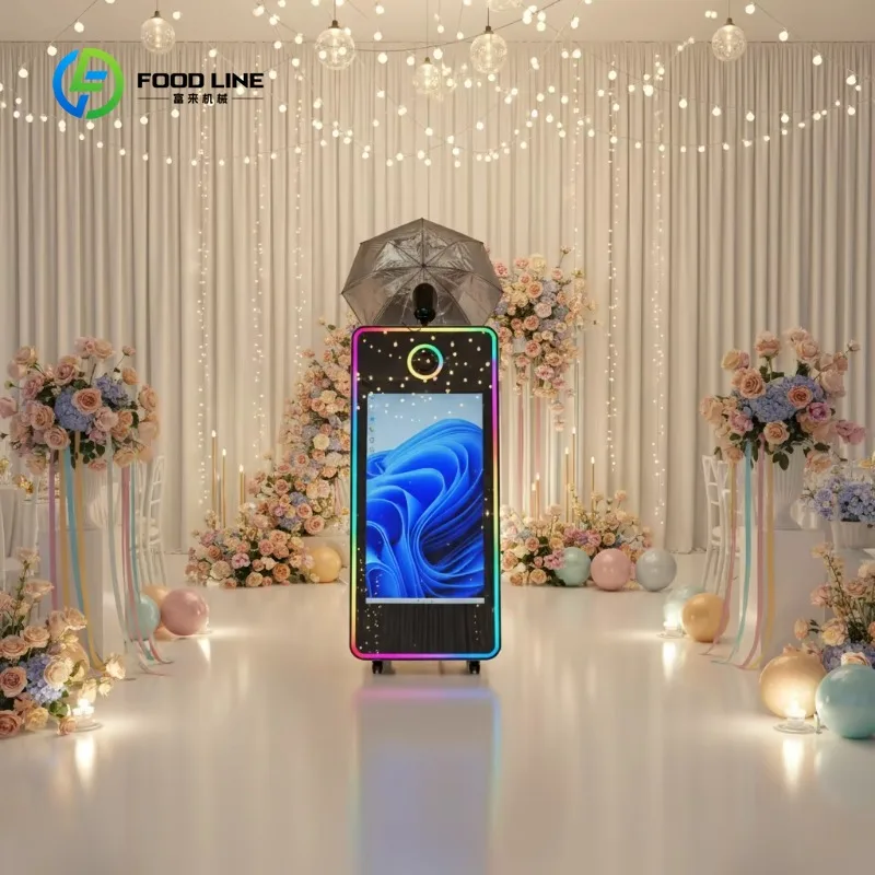 Customized 43/65/70 Inch Magic Mirror Photo Booth with RGB LED Frame & AI Software for Wedding Event Commercial Rental