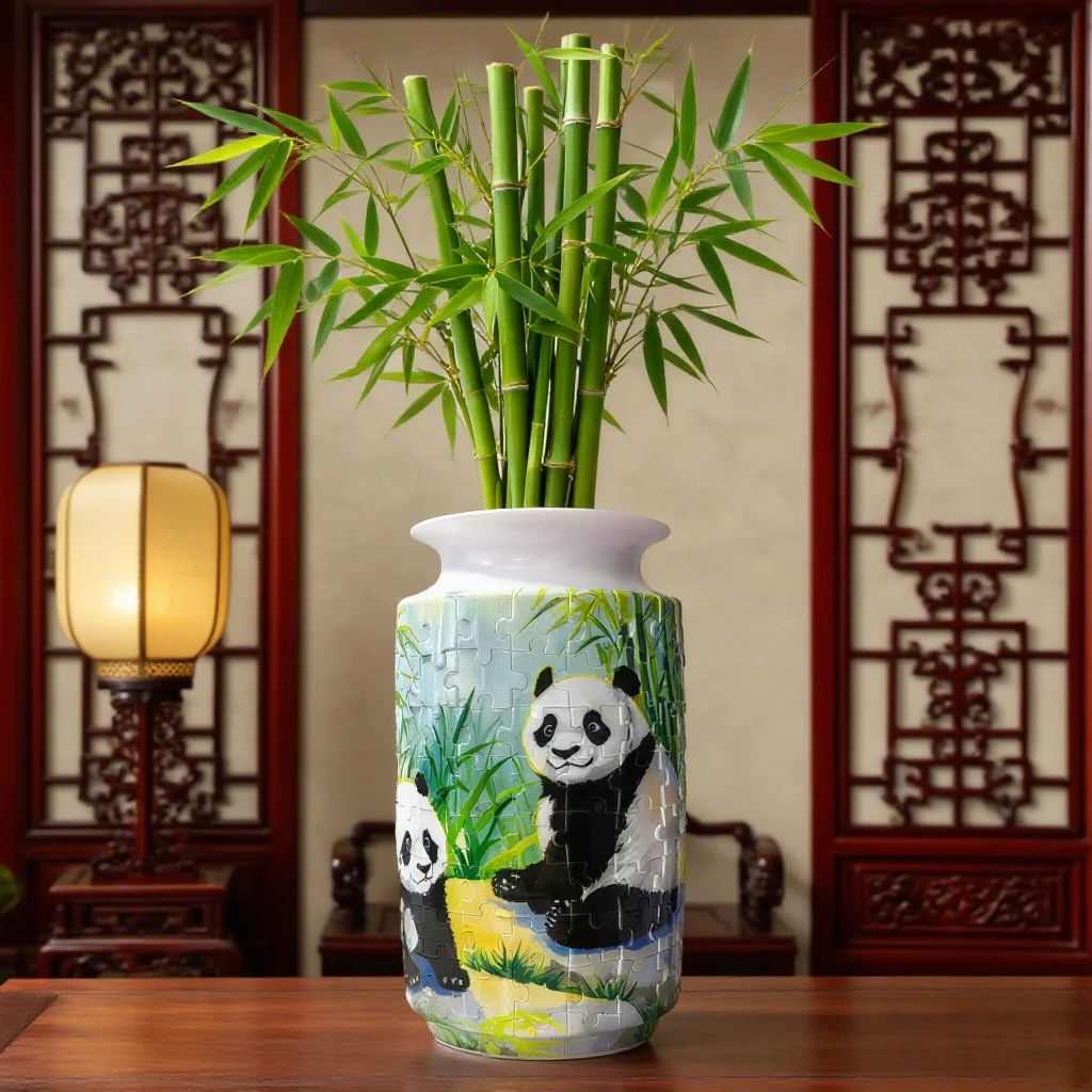 

Панда-головоломка Ваза с пандой 3D-джерон Цветочные пазлы Фарфоровый дизайн Комната Домашний декор Цветочная композиция Детская игрушка Китайский подарок