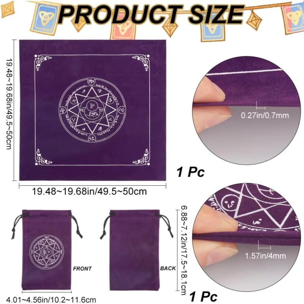 Altar Cloth Tarot Table Cloth Pentagram Gothic Cards Bag Square Table Cover Divination Velvet with Tarot Drawstring Pouch Set