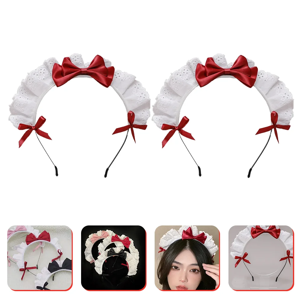 

2 Pcs Maid Cosplay Headwear Headband Lolita Japanese Party Hair Hoops Miss Accessories