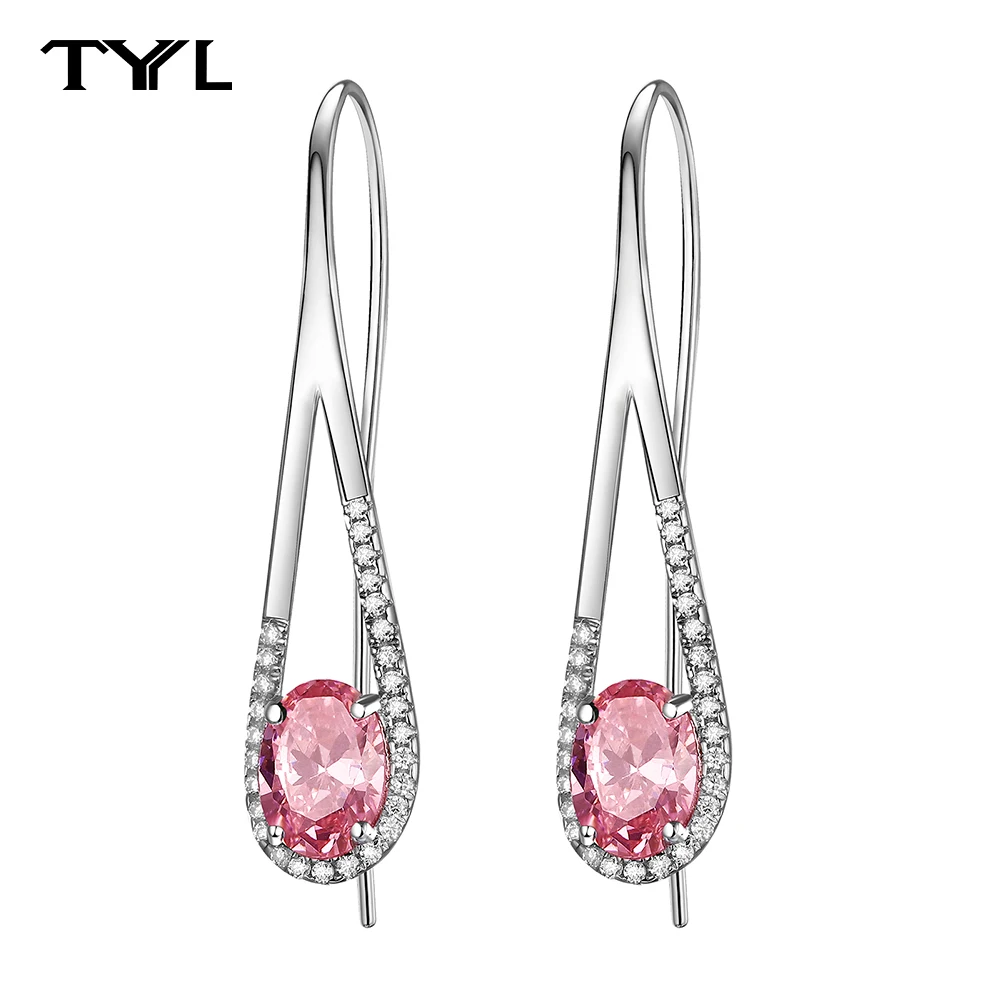 TYYL Moissanite Long Wire Earrings Hypoallergenic 925 Sterling Silver Lab Created Diamond Birthstone Hook Earrings for Women