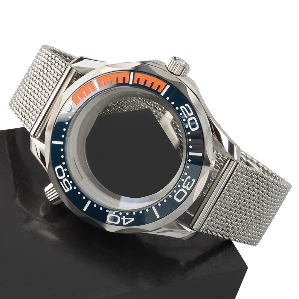 

41mm Case Mesh Bracelet Fit Seamaster 300 Seiko NH35 NH36 Automatic Movement 31mm Dial Stainless Steel Waterproof Watch Case