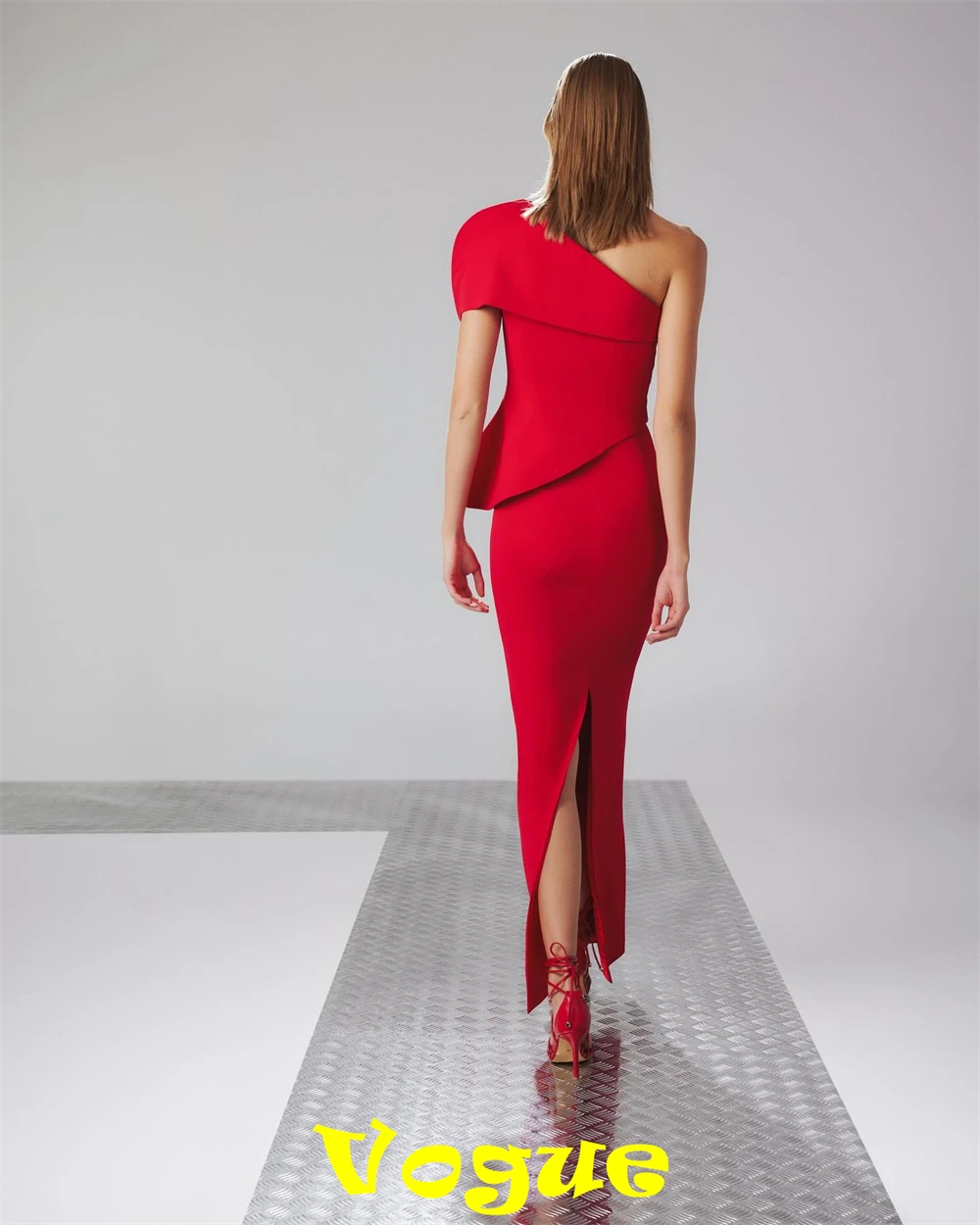 Robe De soirée sirène personnalisée en Jersey rouge De haute qualité, asymétrique épaule dénudée, sans manches, robe De soirée