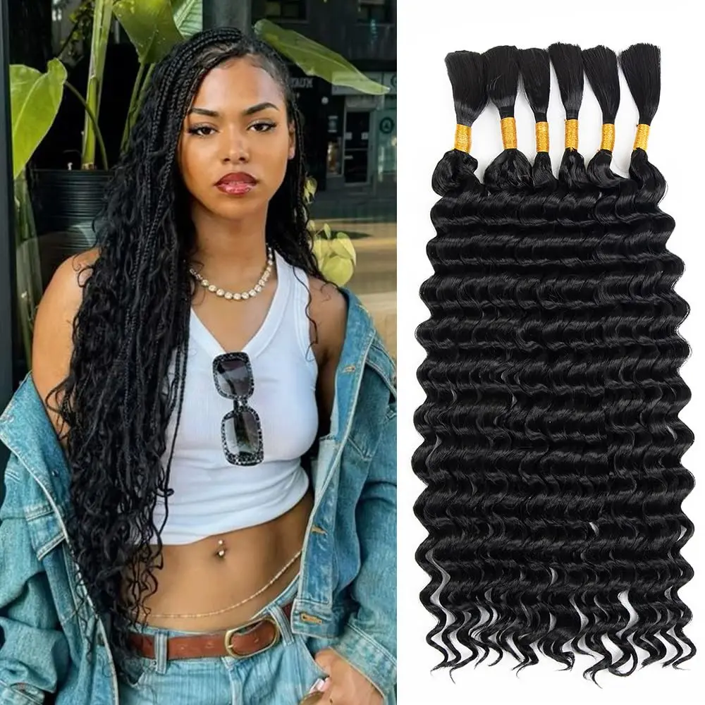 

Deep Wave Bulk Hair For Braiding 100% Human Hair Curly Indian Hair Bundles No Weft Hair Bulk For Boho Braiding Hair Extensions