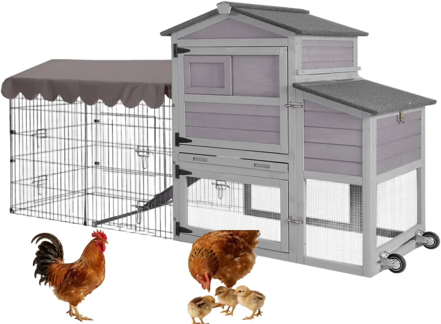 Gallinero Metálico Grande de 79.1 Pulgadas con Cubierta Móvil, Impermeable y Anti-UV, Corral Exterior para 4-6 Gallinas, Duc