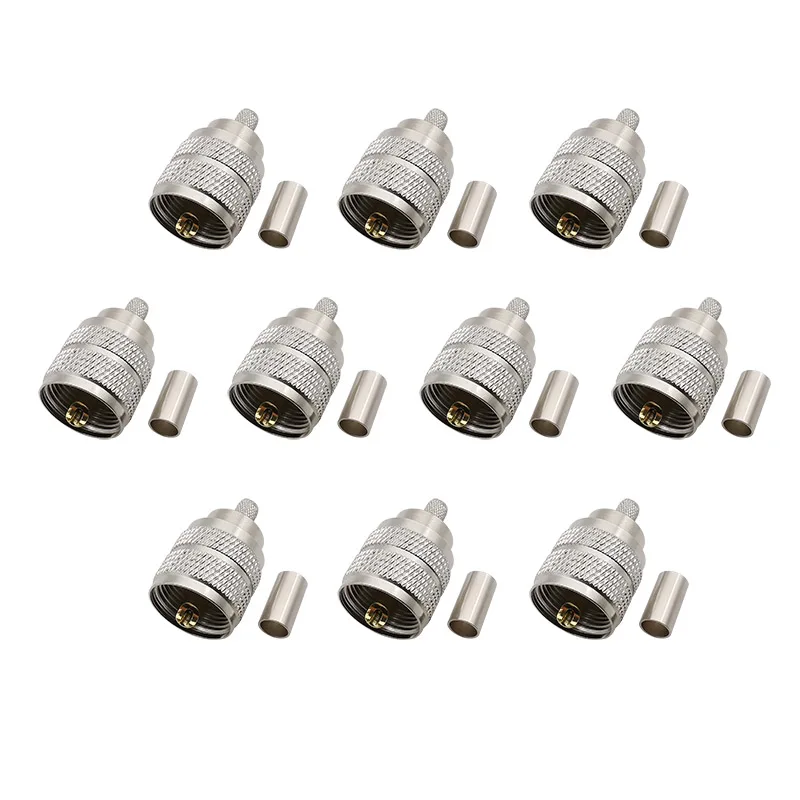 10Pcs/lot UHF RF Coaxial Adapter PL259 PL-259 Male Plug Soldering Crimping Type Connector for RG58 RG142 LMR195 Coaxial Cable