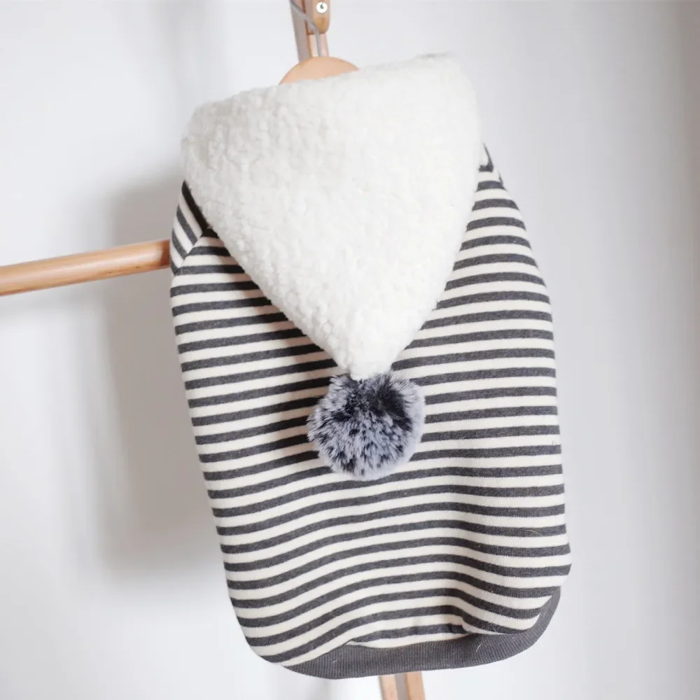 French Bulldog Cotton Hoodies Winter Warm Dog Clothes for Chihuahua Striped Coat for Small Dogs Pet Puppy Hooded Jacket