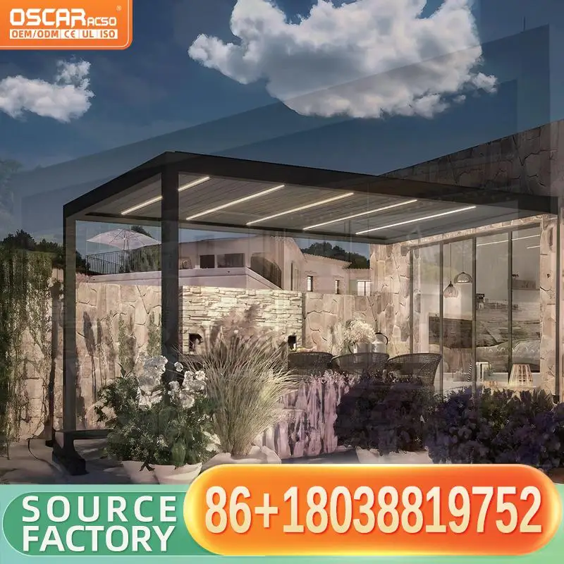Bioclimatic Gazebo with Waterproof Roof and Windproof Blinds Drainage System for Backyard Patio Garden pergola