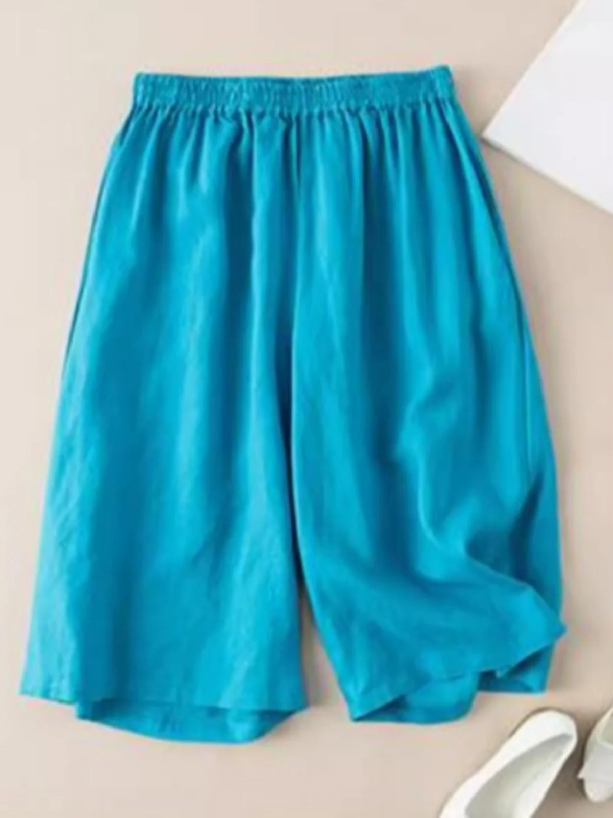 กางเกงขายาวผ้าลินินทรงหลวมเอวสูงสำหรับผู้หญิง สไตล์ลำลอง ผ้าฝ้ายผสมลินิน ความยาวเจ็ดส่วน