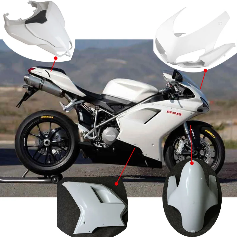 Unpainted Front Cowl/RearTail Upper Side Mid Cover Panel/ Low Belly Pan Fairing For Ducati 1098 848 1198 2007-2013