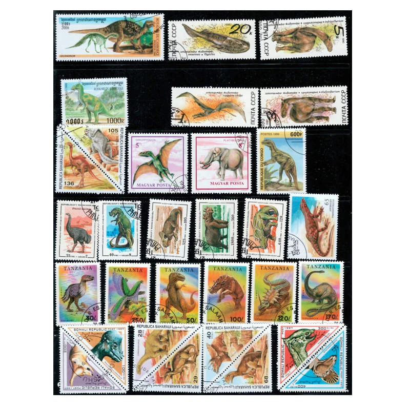 48 PCS / Lot Prehistoric Animal And Dinosaur No Repeation From World Unused With Post Mark Collectible Postage Stmaps Collecting