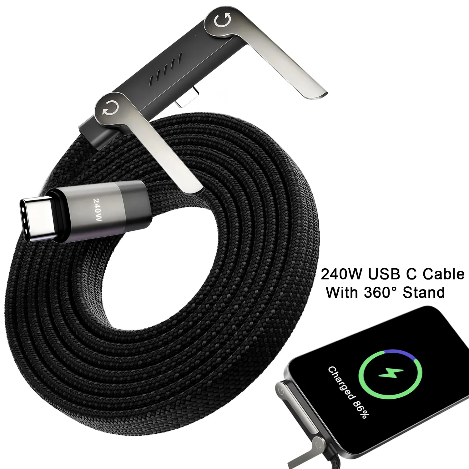 240W Fast Charging Foldable Mobile Phone Holder Data Cable Multi-Angle Adjustment Non-Stop Charging Phone Holder PD Usb Cable