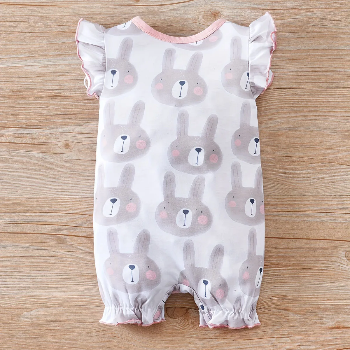 IURNXB Newborn Romper Cute Cartoon Rabbit Full Print Infant Bodysuit Casual Cap Sleeve Onesie Baby Girl\'s Clothing 0-12M