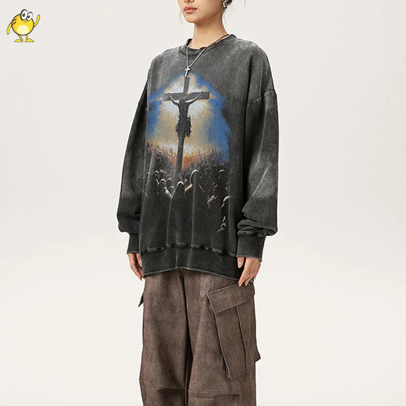 

Saint Tears Hoodies Men Woman 2024FW Heavy Fabric Best Quality Oversize Sweatshirts Hip Hop Vintage High Street Crewneck