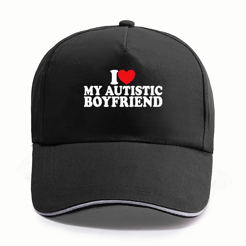 I Heart Love My Autistic Boyfriend Baseball Cap Funny Girlfriend Birthday Gift Hat Unisex Casual Caps