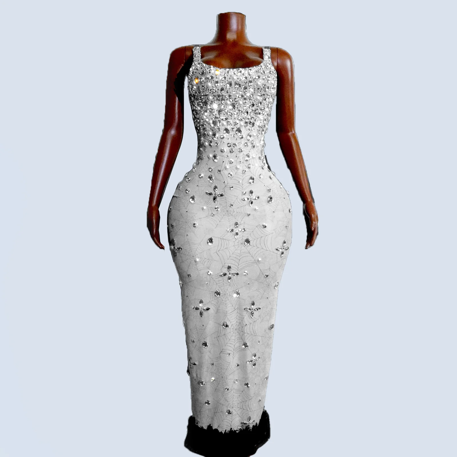 Robe longue en toile d'araignée noire imprimée cristal brillant, Costume d'événement en maille pour femmes, vêtements de scène Drag Queen, fête, boîte de nuit, GOGO bal