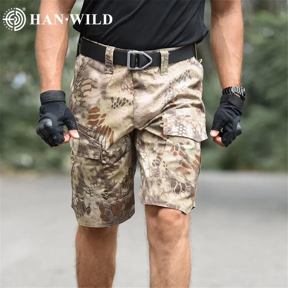 Outdoor Slim Camo Tactical Shorts Men's Summer Outdoor Waterproof Breathable Multi Pocket Work Pants for Fishing Camping Hunting