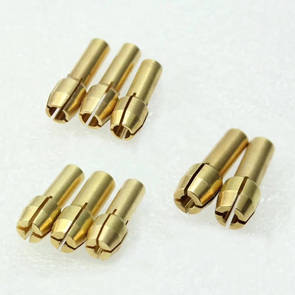8Pcs Golden Brass Collet Set 17Mm Length 1Mm 1.6mm 2.3mm 3.2mm Clamping Diameter 4.3mm 5Mm Shank Rotary Tool Collet for Hobby
