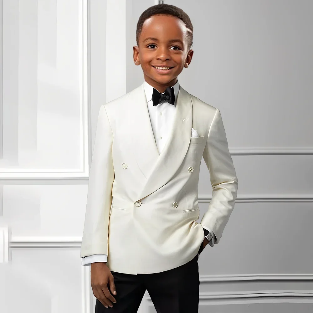 

Solid Boys Suit Classic Shawl Lapel Double Breasted Set 2 Pieces Wedding Birthday Party Outfit Kids Tuxedo