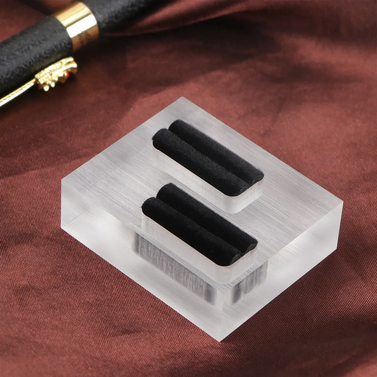Double Slot Acrylic Ring Display Stand Square Jewelry Organizer Compact Desktop Ring Holder for Home Bedroom Bathroom Store