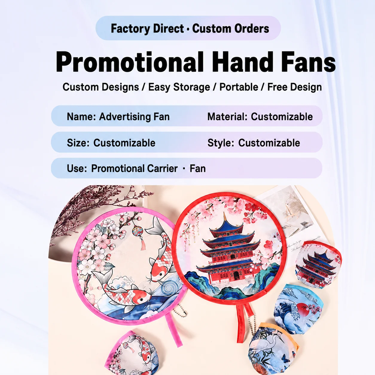 Portable Foldable Hand Fan Foldable Round Cooling Fan Polyester Oxford Cloth Fan Compact For Cultural Promotion Business Outdoor