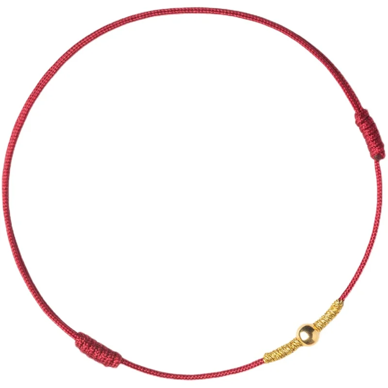 High Quality Real 999 24k Yellow Gold Anklet Women Round Beads Anklets Good Luck Charms Weaving for Women Hand-woven Red Rope