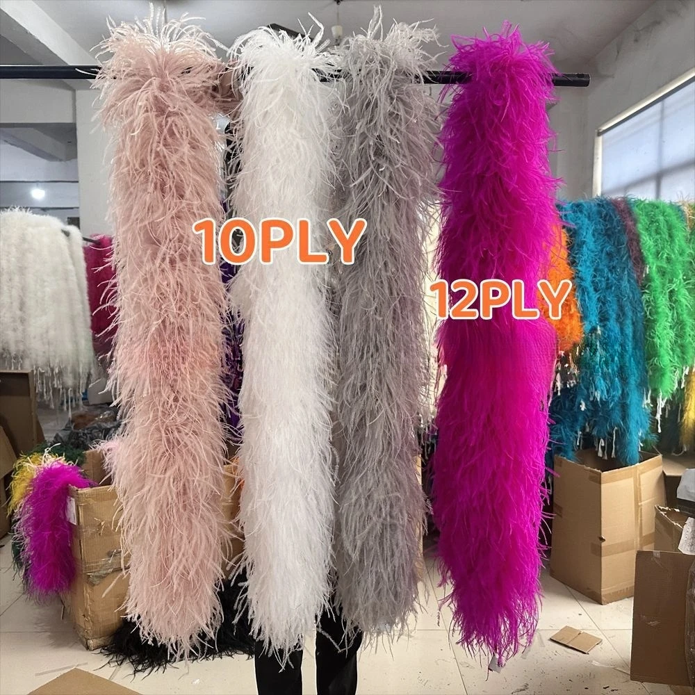 

2Meter White Ostrich Feather Boa Shawl 10/15 Layers Fluffy Ostrich Trim Costume Boa Plumes For Wedding Dress Dcoration