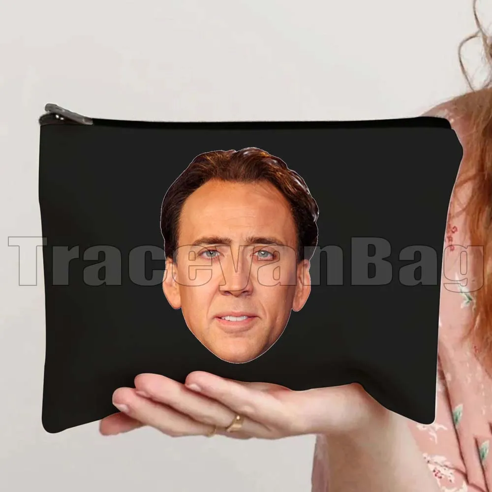 Vintage Nicolas Cage Pattern Nick Banana Nic Meme Cage Movies Fan Gifts Canvas Cosmetic Bags Makeup Toilet Bag Pencil Case Pouch