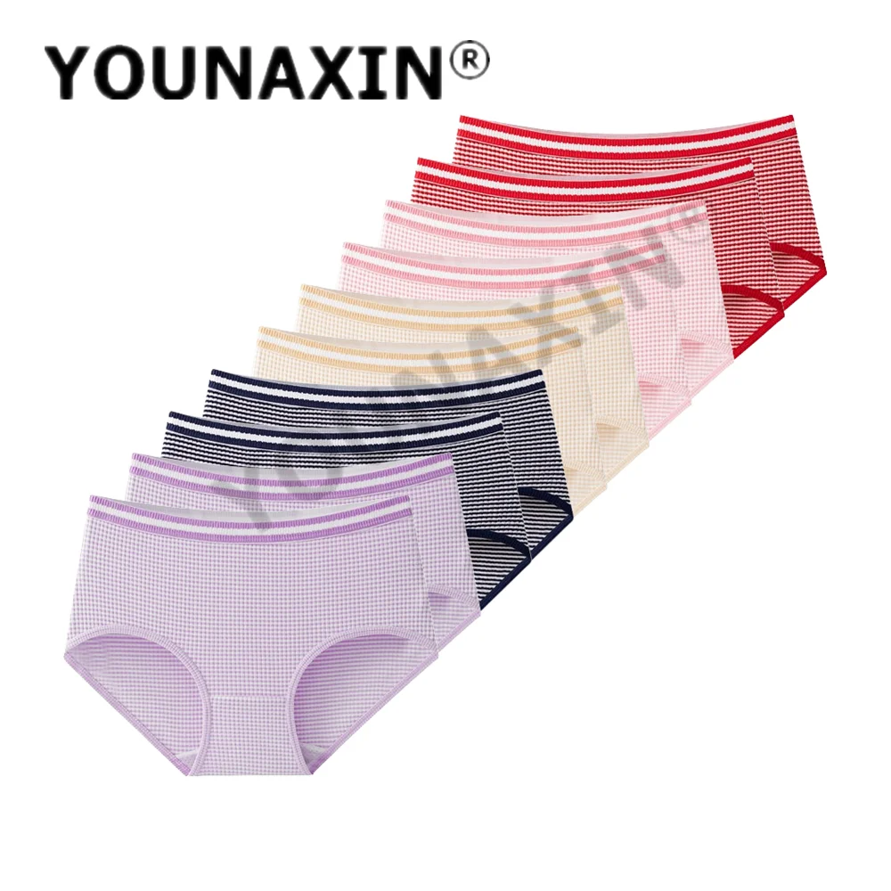 YOUNAXIN 10 أجزاء/وحدة ملابس داخلية نسائية سراويل داخلية مريحة عالية الجودة من القطن ملابس داخلية متوسطة الخصر قابلة للتنفس