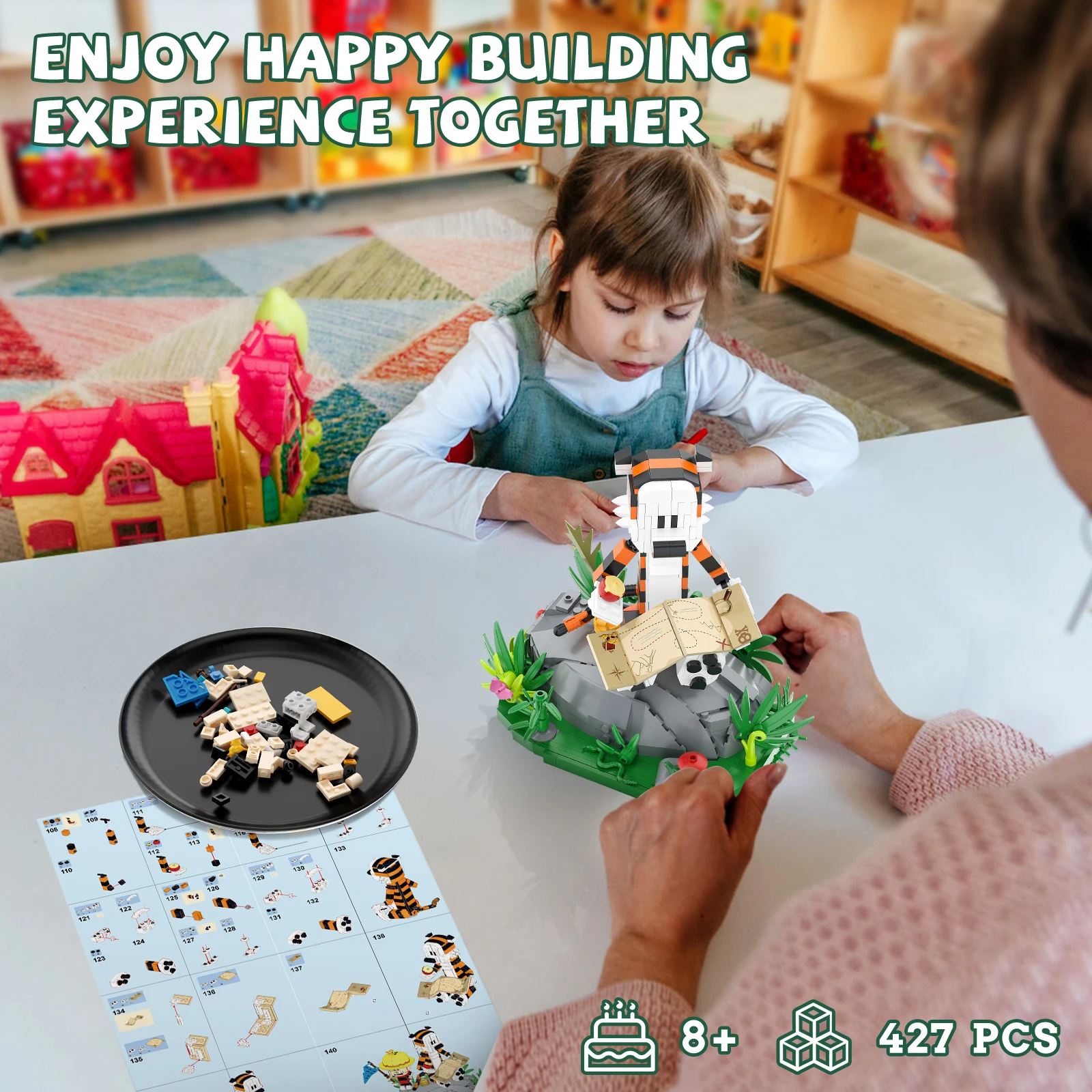 캘빈과 타이거 모험 블록 세트, 빈티지 만화 친구 캐릭터 모델 스타킹 Stuffer 소년 소녀 성인을위한 선물