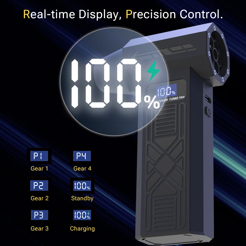 

Электрический турбинный вентилятор 120 000 об/мин, портативный беспроводной фен, инструмент для глубокой очистки автомобилей/электроники/дома