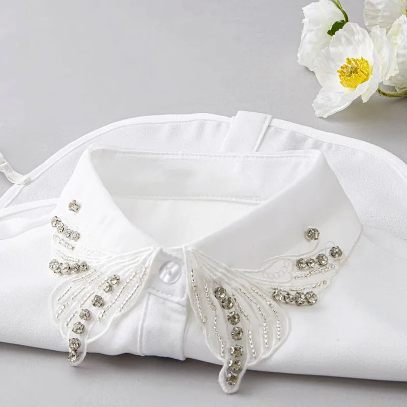 Elegant Beads Fake Collars Woman Vintage Half Shirt False Collar Woman Diamond Embroidery Detachable Collar Faux Col Accessories