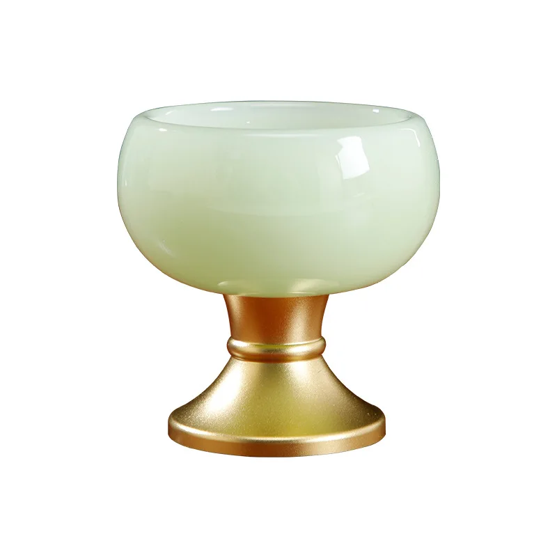 Glazed Jade White Marble Holy Water Cup Buddhist Altar Worship Offering Cup Home Decor Ornament