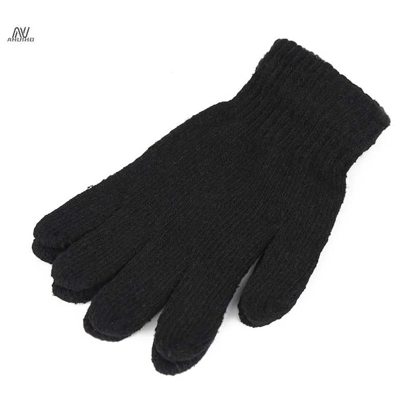 

1Pair Black All-Finger Gloves For Women And Men Wool Knit Wrist Cotton Gloves Winter Warm Workout Gloves