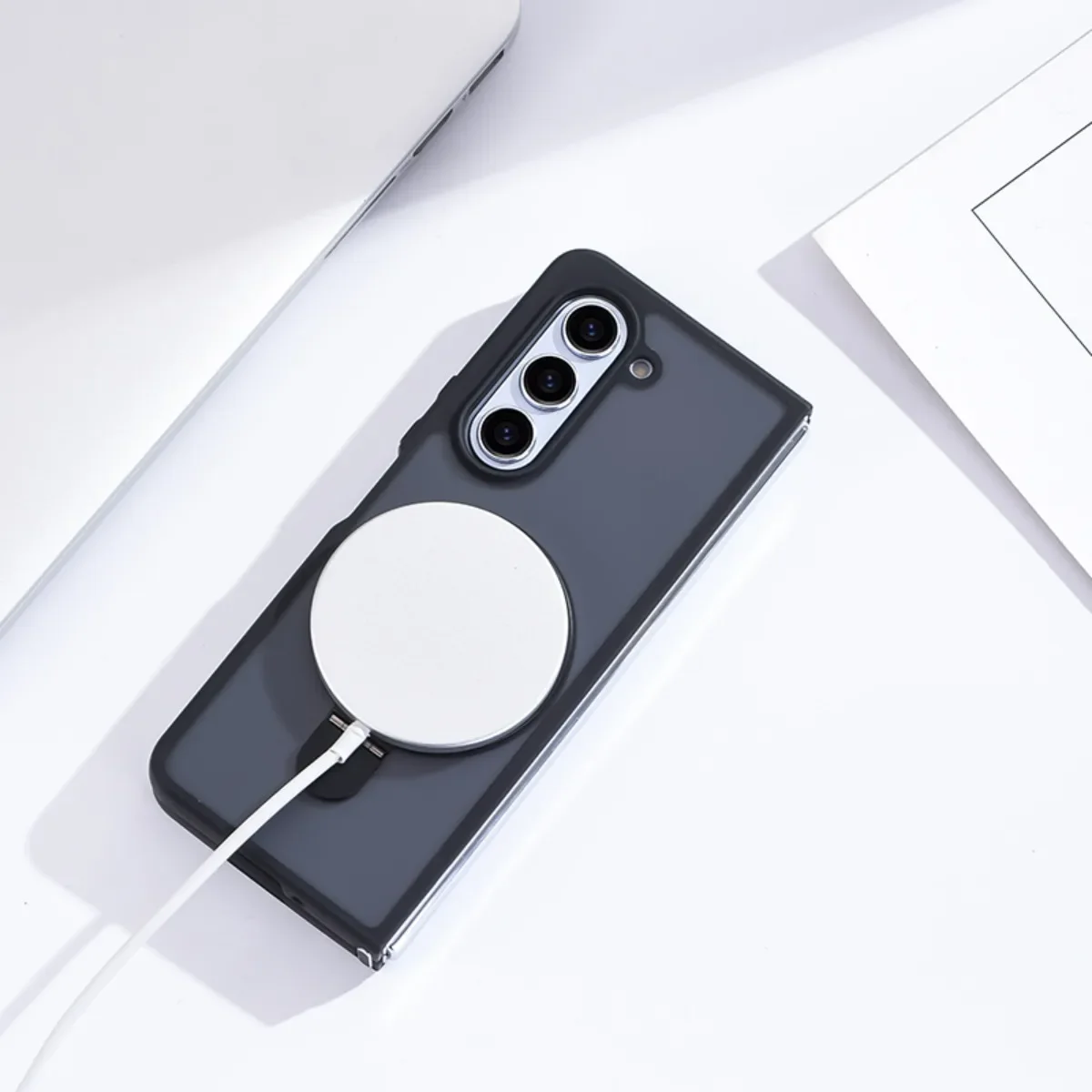 

Translucent Matte Kickstand For Samsung Galaxy Z Fold 5 4 Magsafe Case Magnetic Holder Wireless Charging Shockproof Hard Cover