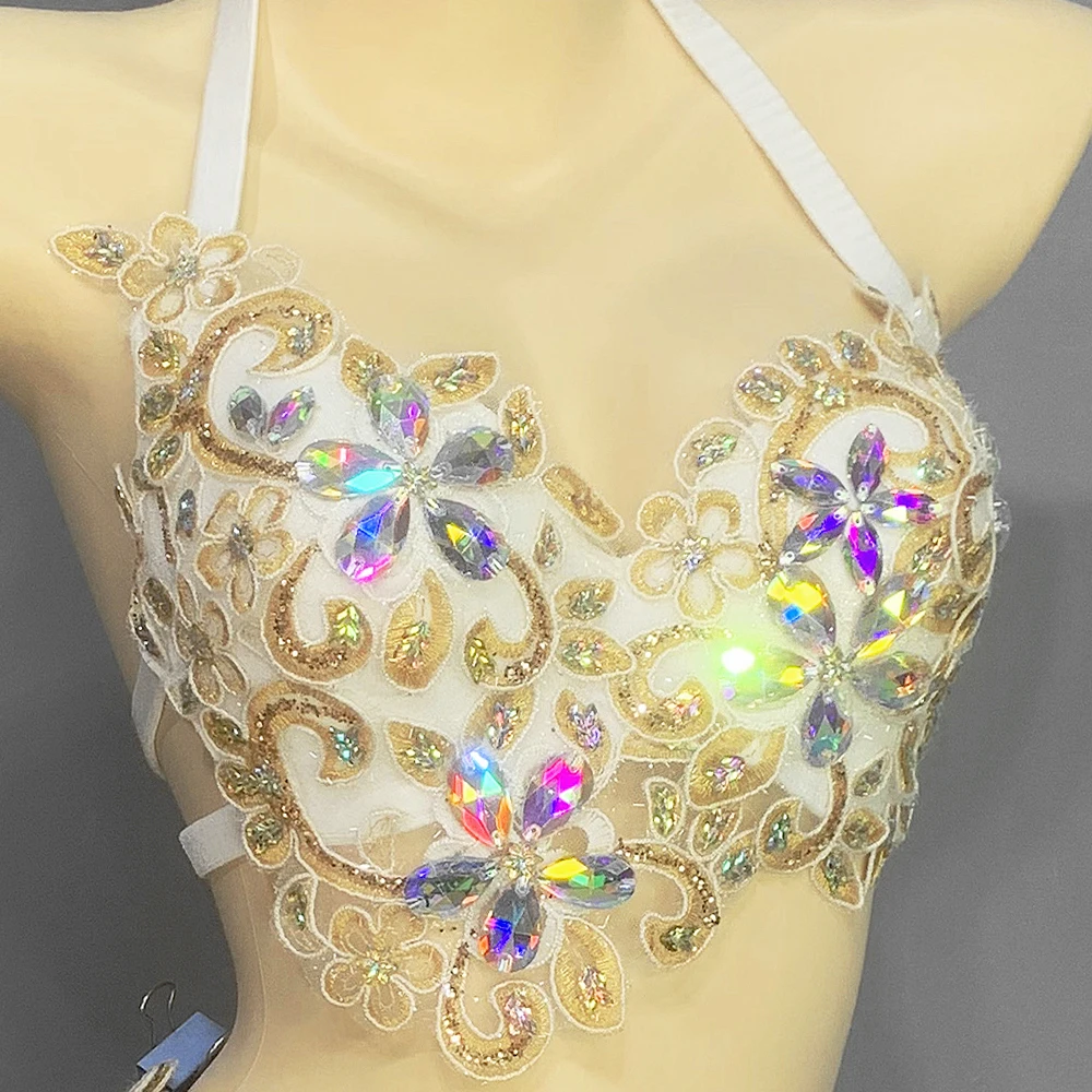 New Rhinestone Beaded Nightclub DJ Singer Stage Dance Costume Women Gogo Performance Wear Professional Belly Dance Costume Set