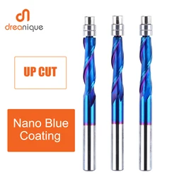 Dreanique 1pc cuscinetto in metallo duro solido guidato 2 flauti Flush Trim Router Bits 1/4 Shank Nano Coated per la lavorazione del legno Up Cut End Mill